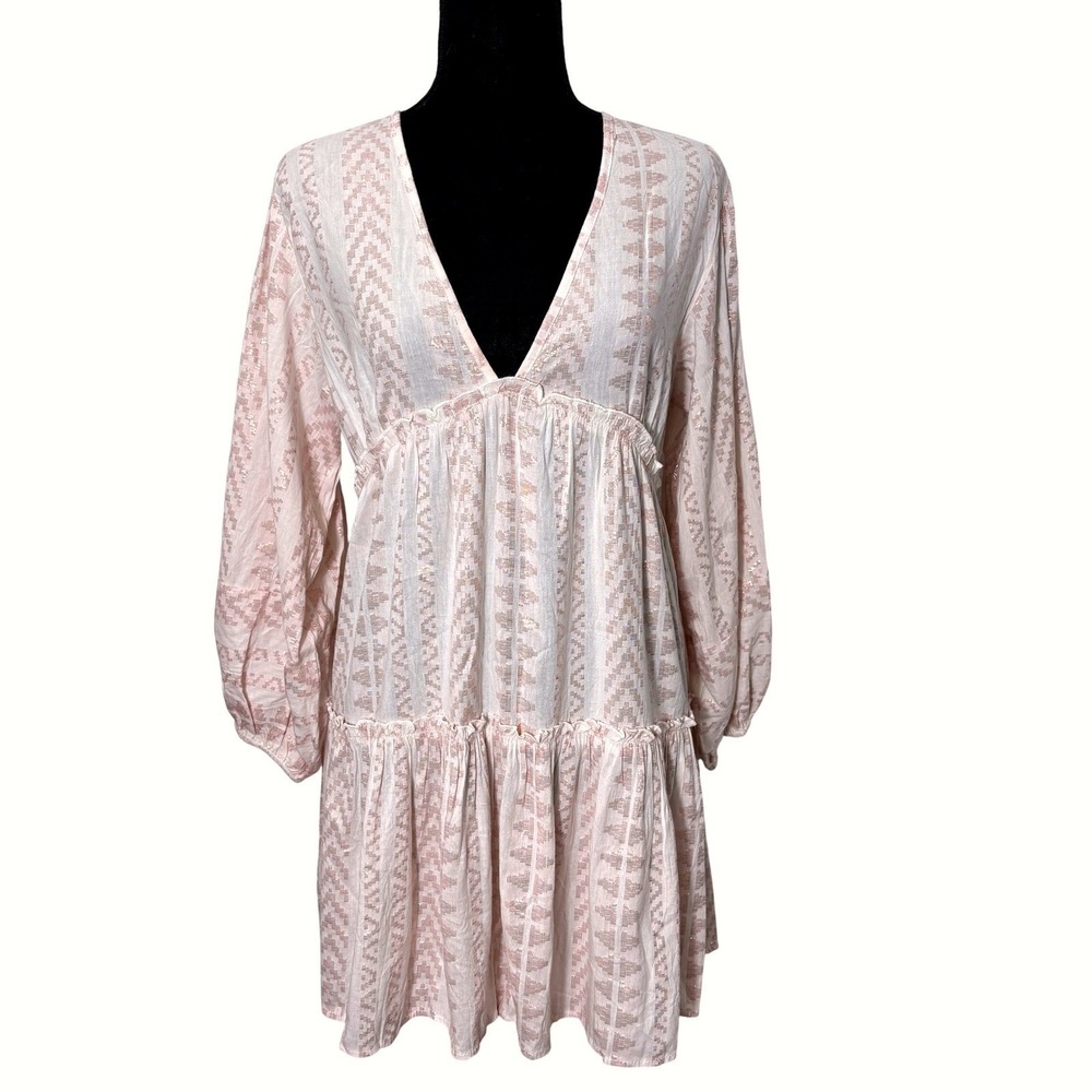 Blue Island Boho Babydoll Dress Size Small Peasant Coastal Beach Euro Summer - Picture 2 of 14